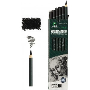 12pcs Marie's Artist Soft Black Paper Handle Charcoal Pencils for Drawing and Sketching